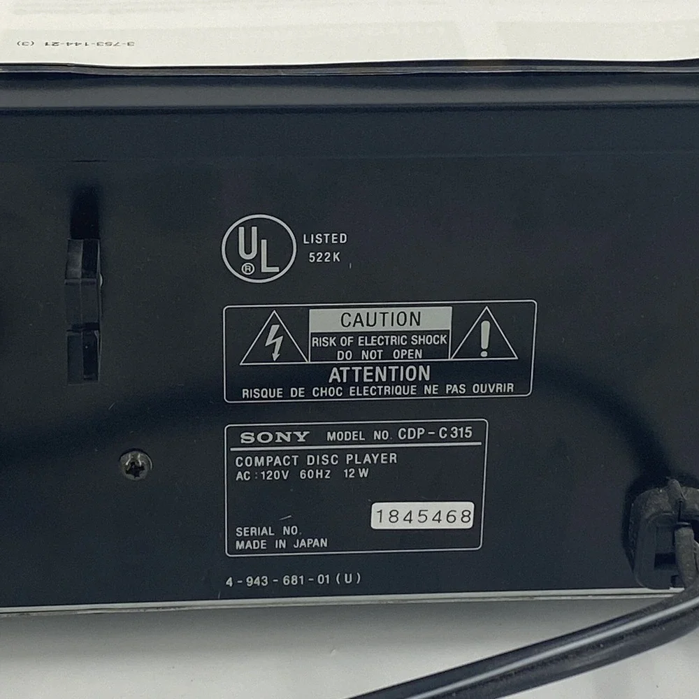 Sony 5 Disk Cd Changer CDP-C315 Operating Instructions For Parts Only